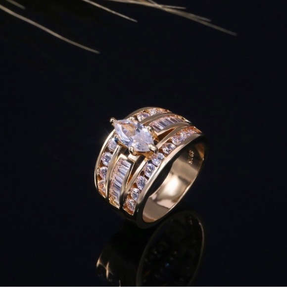 New Women’s Yellow Gold Plated Diamond Ring - Picture 4 of 6